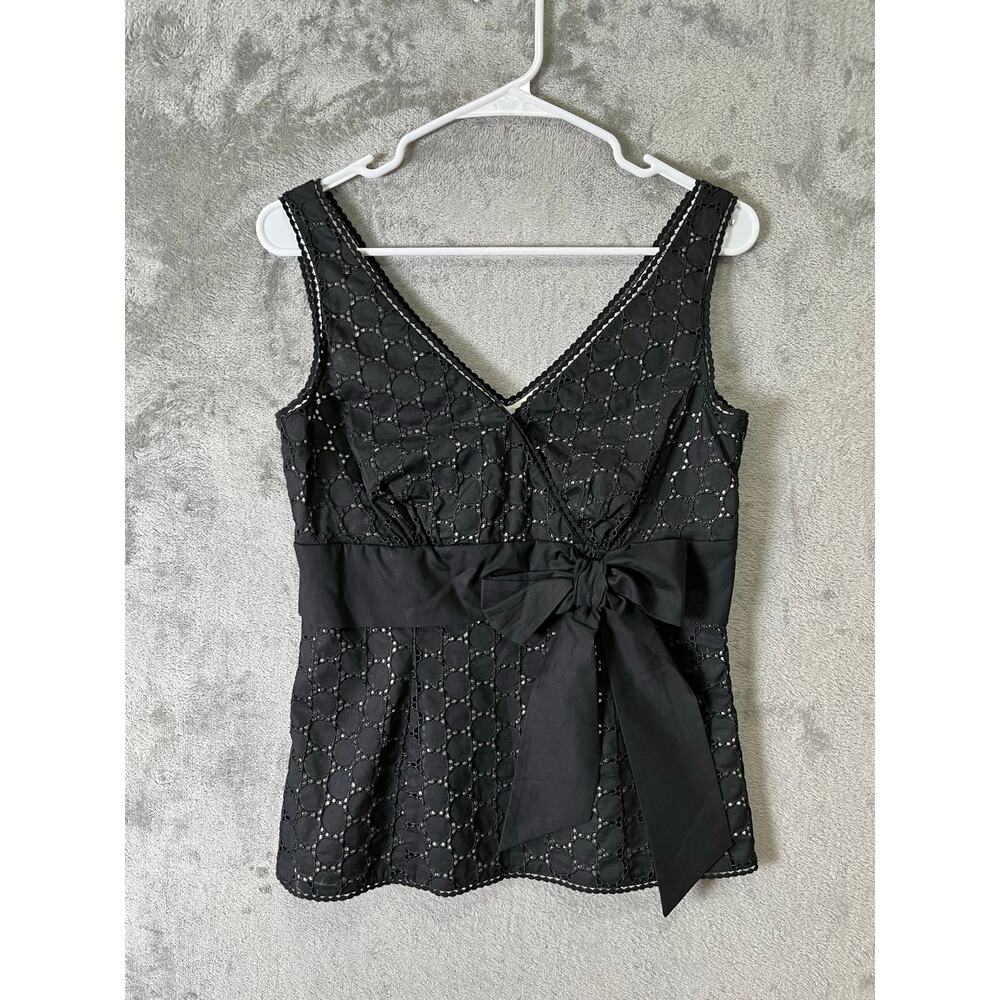 Vintage Y2K Black Eyelet Bow Tank Coquette Gothic Whimsygrunge Indie Sleaze 4